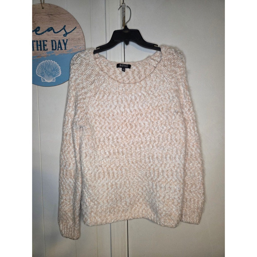 Buffalo David Bitton Womens Eyelash Knit Sweater Peach Cream Marled Large